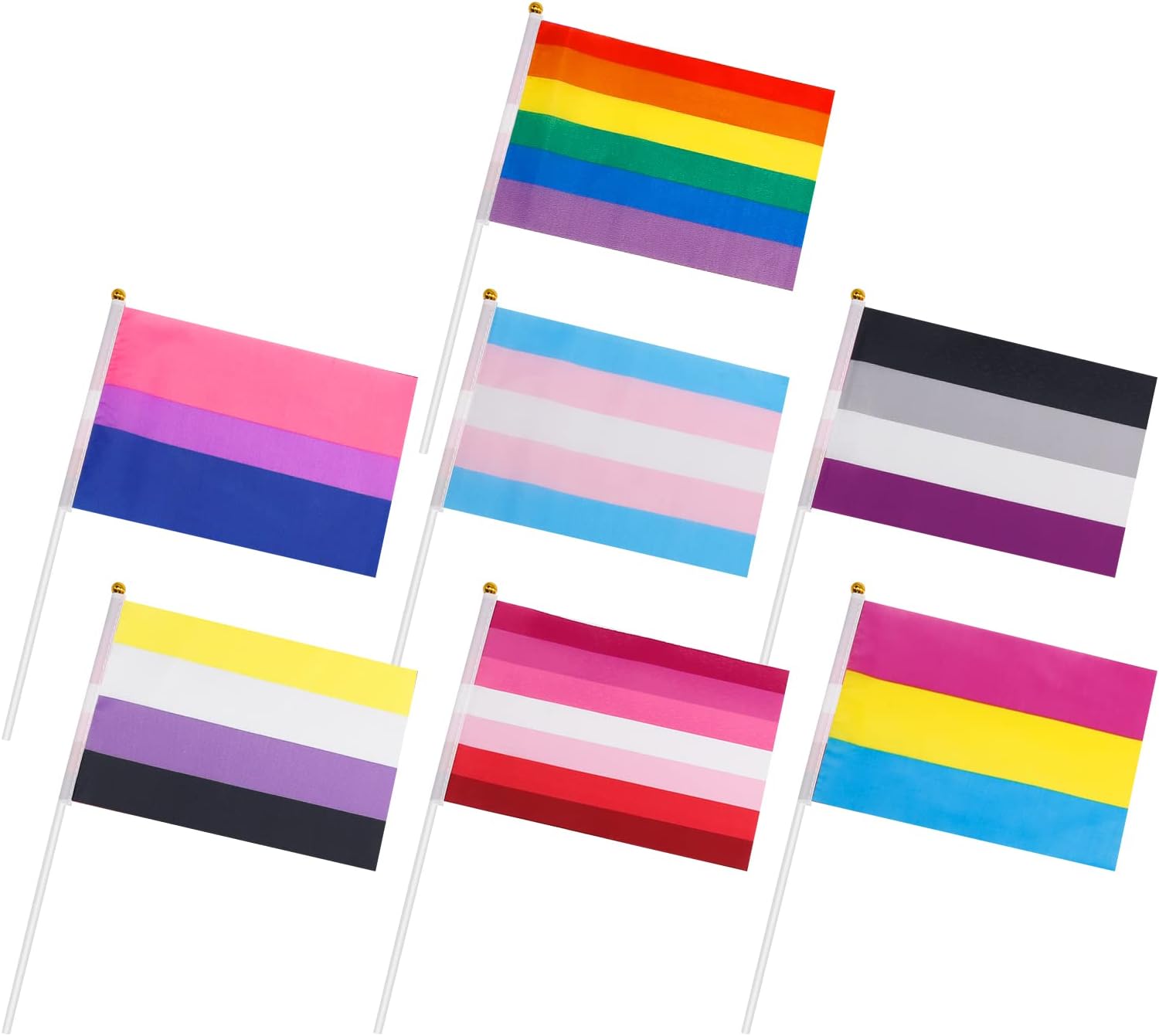 70 PCS Rainbow Pride Flag, Bisexual Mini Gay Stick Flags, Pansexual Mini Pride Flag Transgender Lesbian Pride Flag Small Asexual Pride Party Favors with Pack Flagpoles for LGBTQ Party Decorations