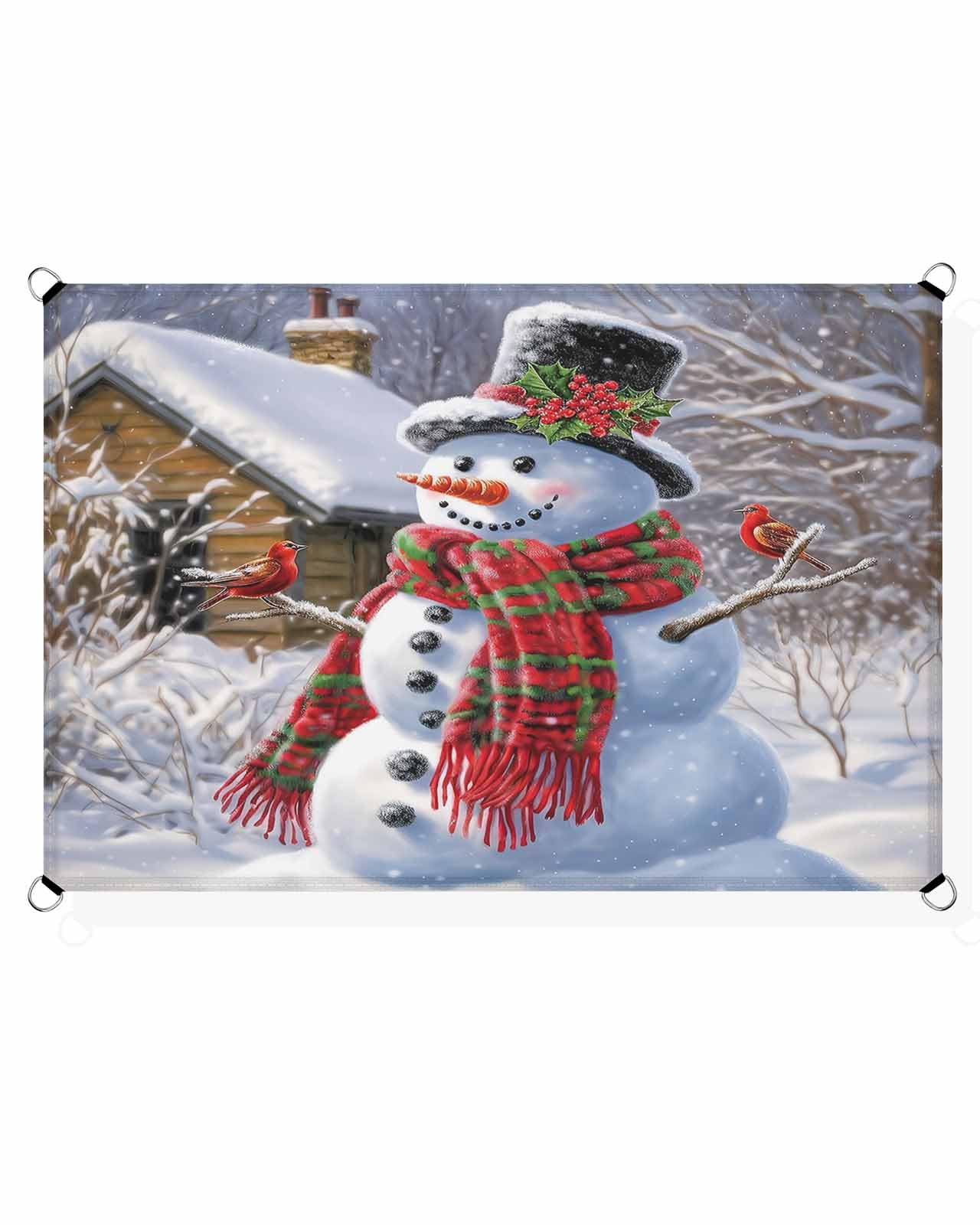 Boanket Sun Shade Sail 12' x 16', Christmas Sun Blocking Shades Privacy Outdoor Covering, Winter Snowman Birds Xmas Tree Snowflake Shade Cloth for Patio Deck Terrace Garden Lawns Beach Backyard