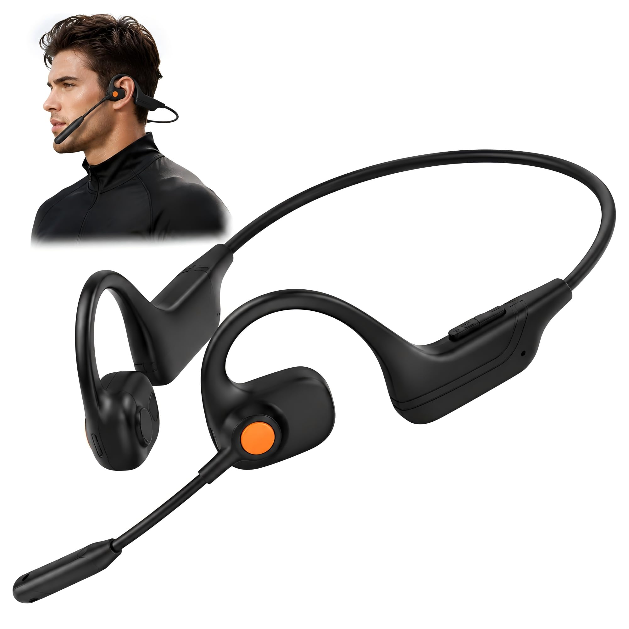 Auriculares de Conducción ósea Bluetooth 5.3 Auriculares de Oído Abierto Inalámbricos IPX6 Deportivos Impermeables con Micrófono Ajustable de 270° (Negro)