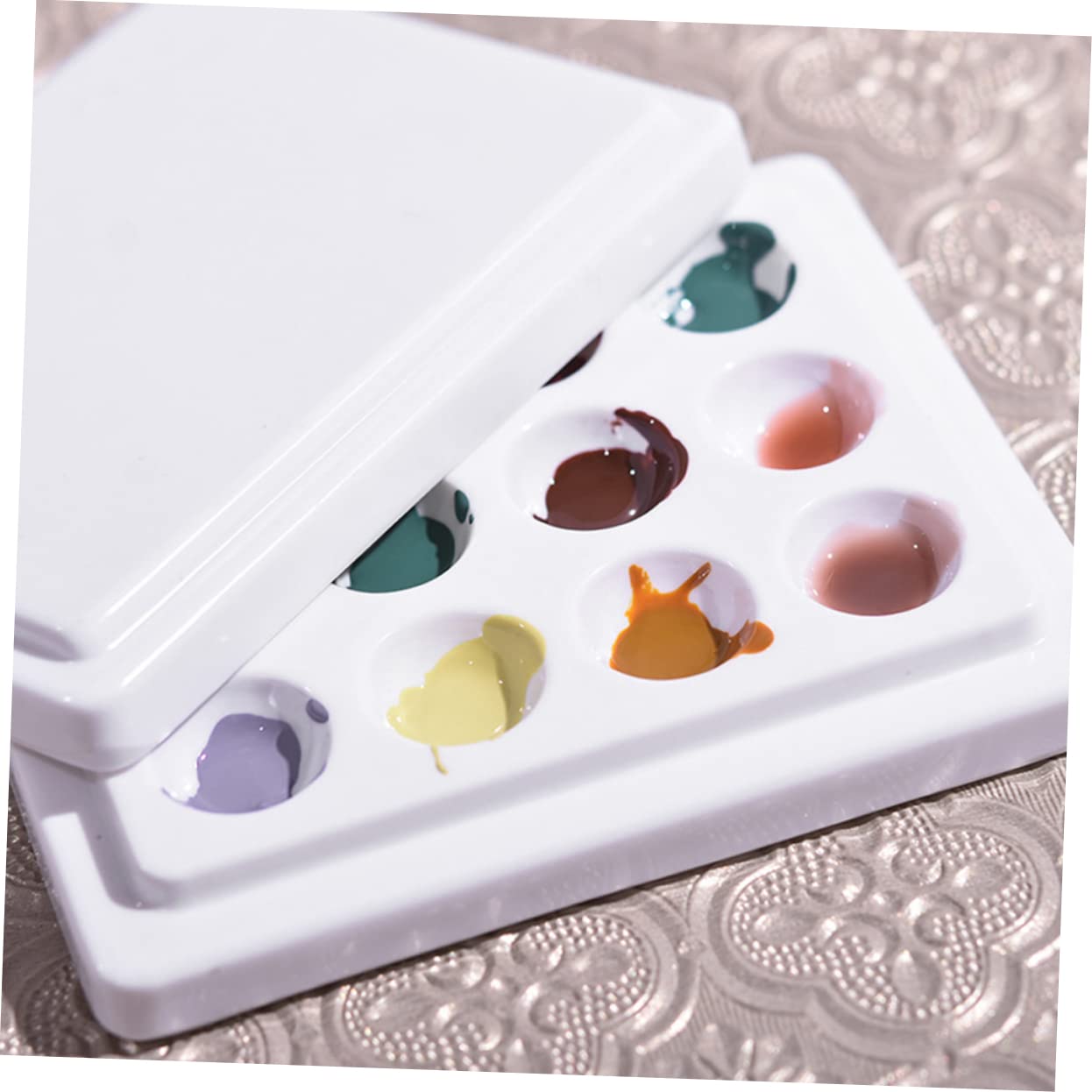 minkissy 2pièces Palette De Mélange De Couleurs Pour Manucure Céramique Avec Couvercle Compartiments Idéale Pour Salon Et Usage Personnel