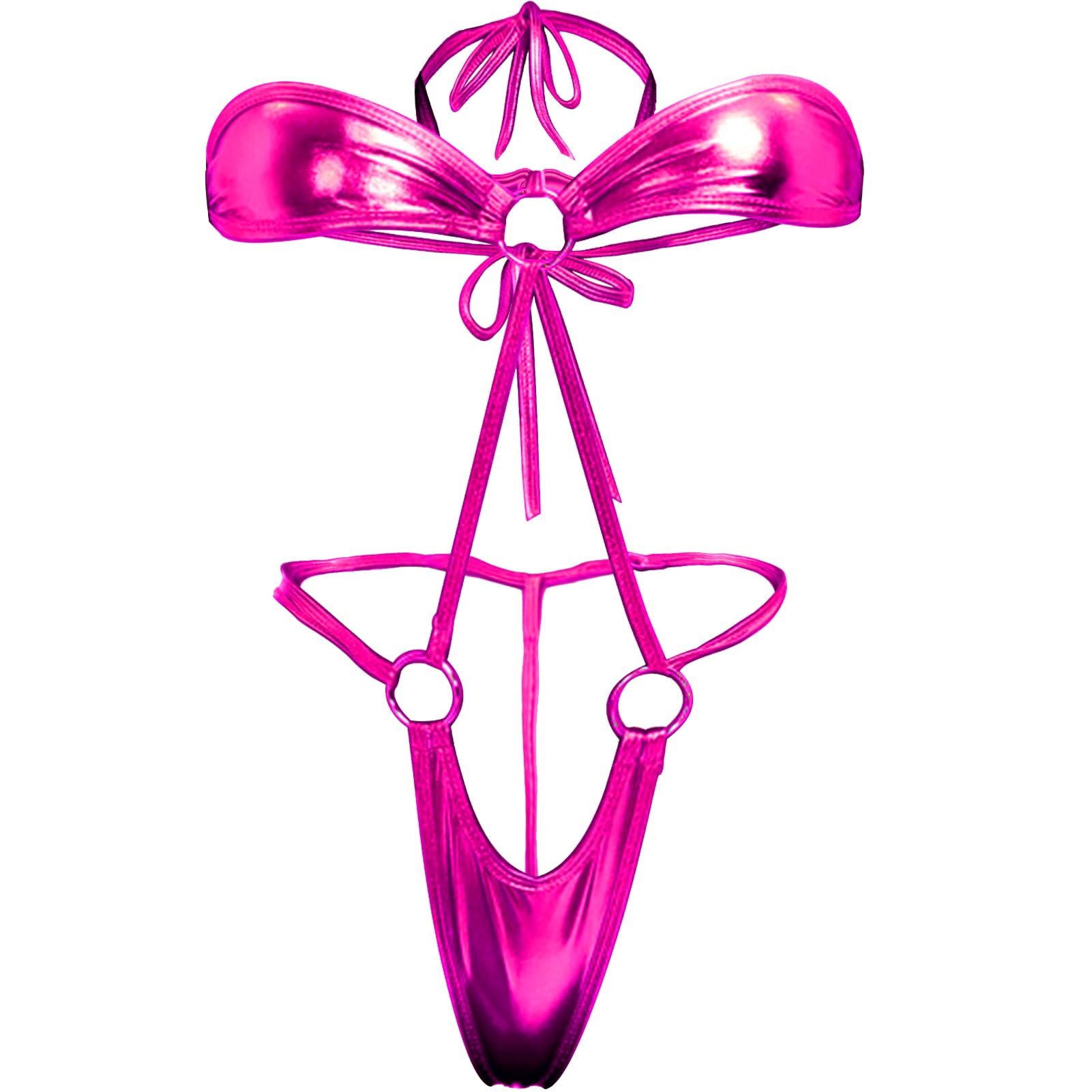 Sexy Latex Wet Look Lingerie for Women One Piece Exoctic Dancer Wear: One Size Rosered