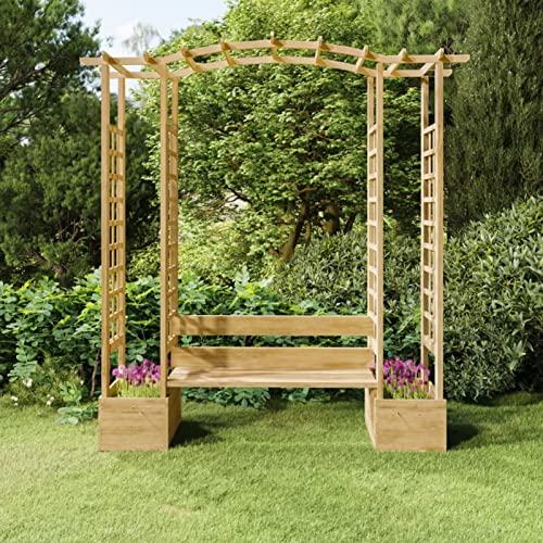 MOONAIRY Pergola de Jardin Pavillon de Jardin Arche de Patio Belvédère Extérieur Pergola de Jardin avec Banc et jardinières Bois de pin imprégné A