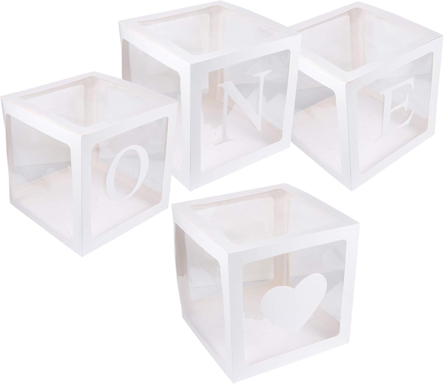 4Pcs First Birthday Balloon Boxes Baby 1st Birthday Decoration Individual for Boy Girl 1 Year Old Wedding Party Supplies White
