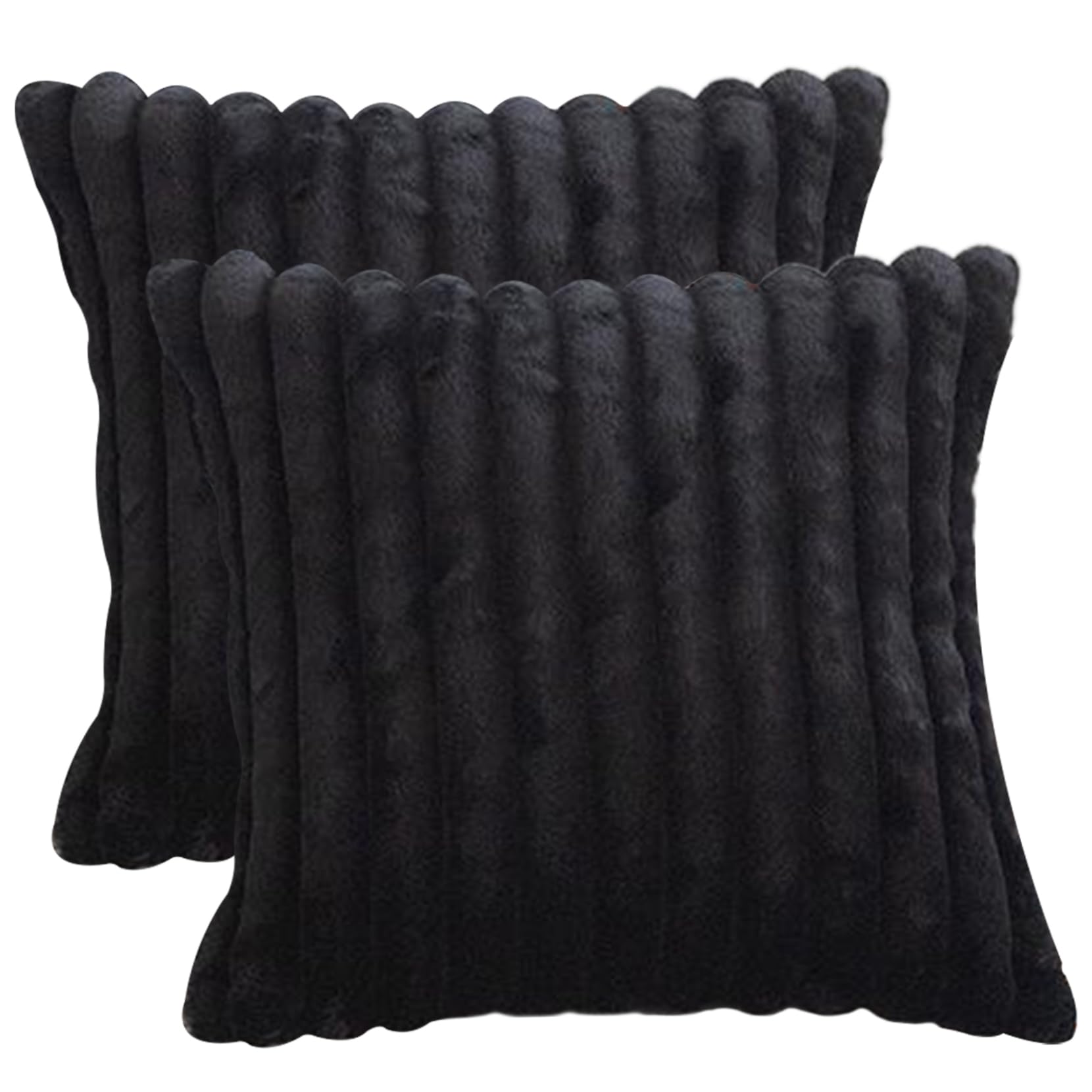 Vervevum 2Pcs Throw Pillow Covers, Velvet Cozy Soft Striped Pillow Covers 20x20 Black Decorative Plush Winter with Hidden Zipper for Sofa Couch, Striped