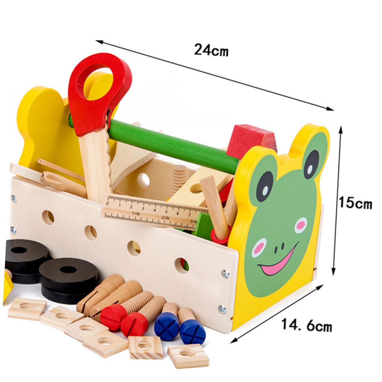 SUPVOX 1 Set Wooden Cartoon Tool Box Portable Multi Function Educational for Boys Solid Construction Promotes Social Skills Intellectual Development