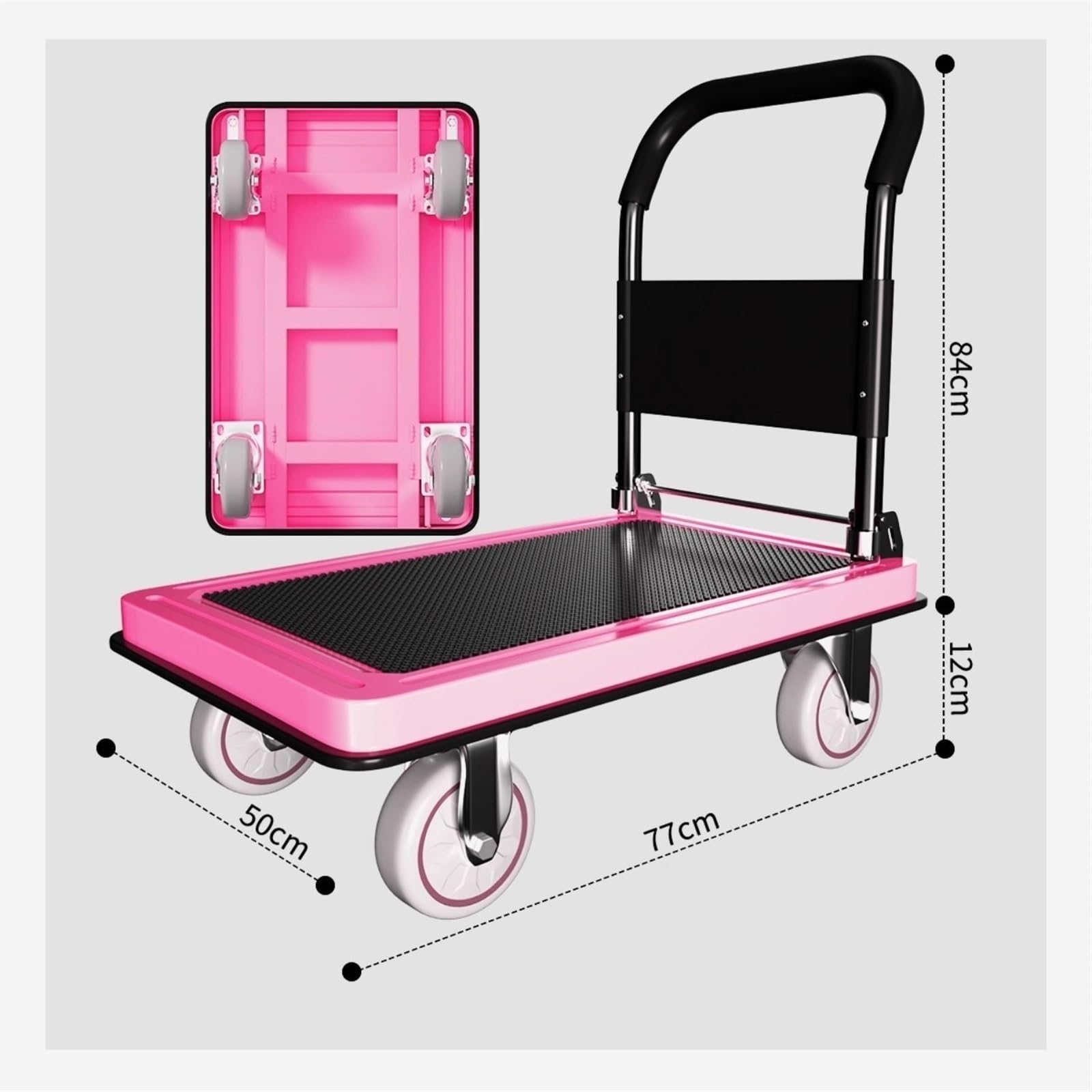Carrello con Piattaforma Leggera Rosa Ruote in Gomma da 6 Pollici, Carrello Multiuso for Lo Spostamento dei Bagagli Carrello Pieghevole per Magazzino