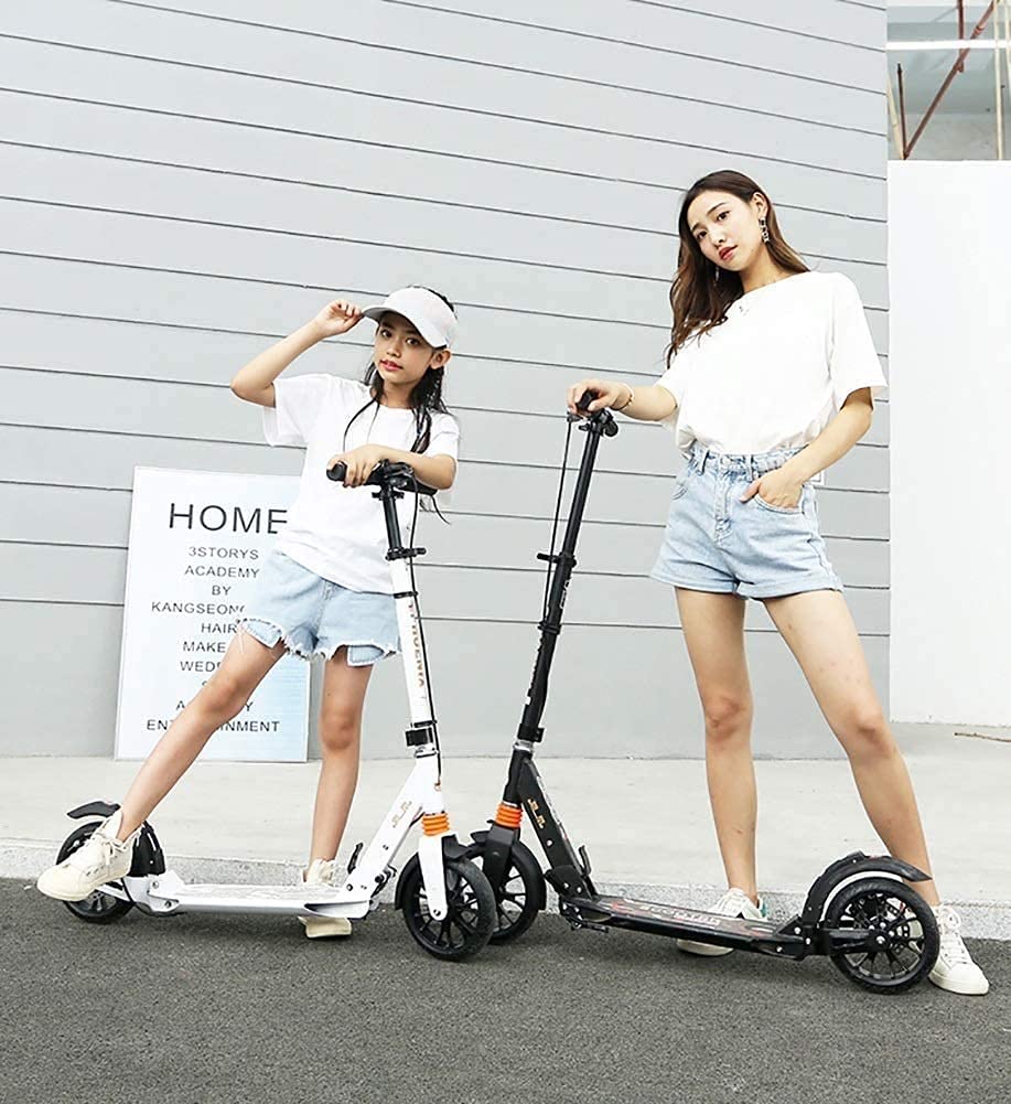 BOBOBH Scooters for niños Scooters Adulto Negro Patada para Adultos con Ruedas Grandes Freno de Mano de Disco Suspensión Doble Empuje de Ciudad Plegable con Cesta de Almacenamiento - Soporta 220