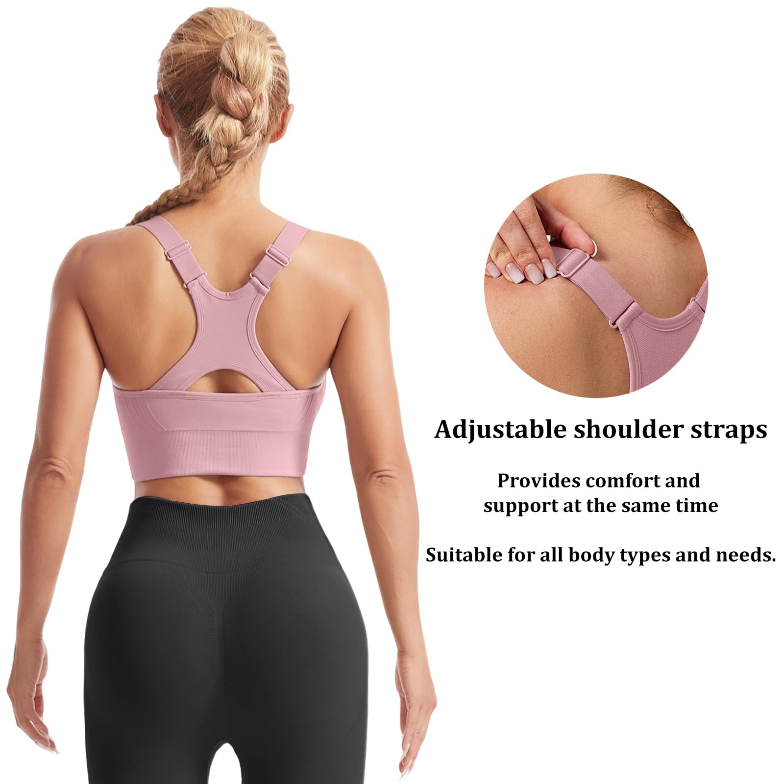 HANERDUN Sport BH Starker Halt Damen Verstellbar Träger Yoga Bra mit Gepolstert Nahtlose Ohne Bügel Breiten Trägern Racerback für Fitness Lauf Joggen