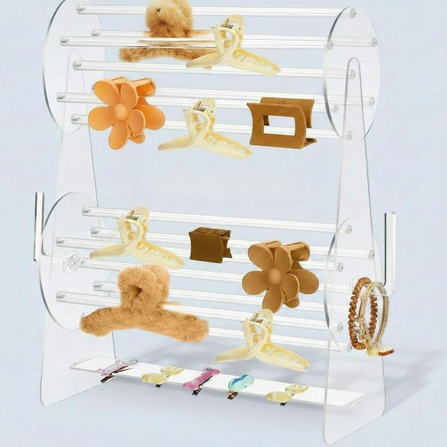 Lineshading 2-tier Acrylic Claw Clip Holder 360 Degree Rotating Claw Clip