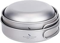 Vista 4 de iBasingo Juego de 3 piezas de ollas de titanio para acampar con mango plegable, juegos de ollas de cocina para campamento al aire libre