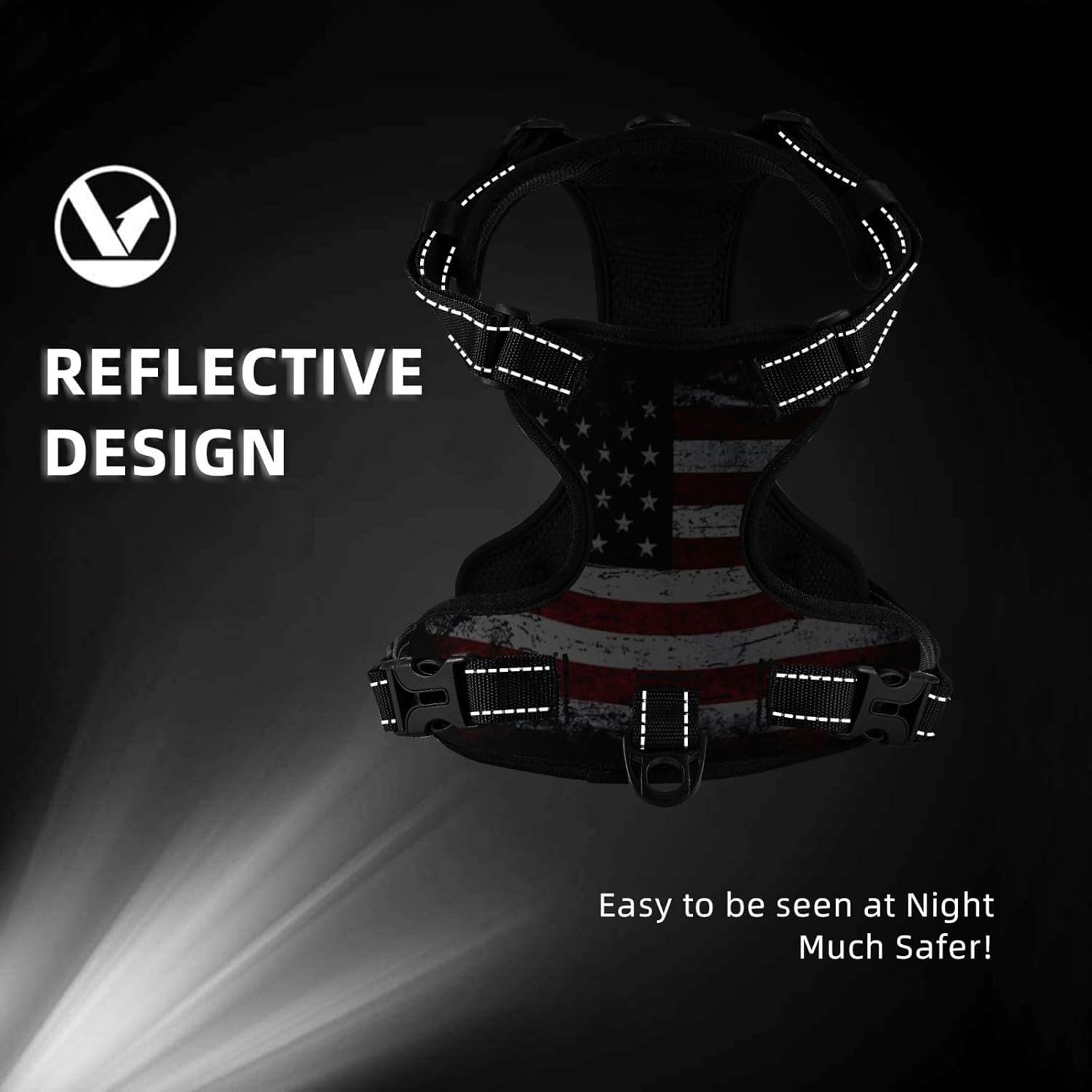 Dog Harness for Large Dogs with Leash No Pull 2 Leash Clips, Adjustable Soft American Flag Dog Vest Set X-Large Size