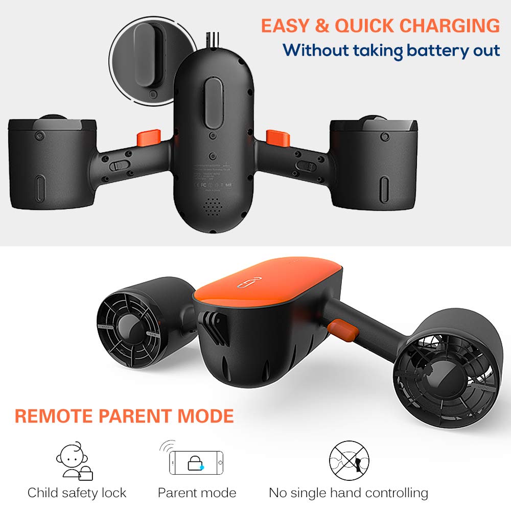 350W Electric Sea Scooter Jet Ski Underwater Scooter, 98ft Scuba Diving Equipment 45mins Swimming Pool Toys Water Scooter for Beginners Adults