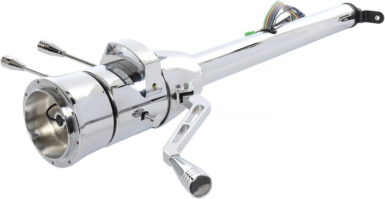 JEGS Universal Column Shift Tilt Steering Column | Chrome | 2� Tube | 32� Length | Includes 9-Hole GM Steering Wheel Adapter, Tilt, Turn Signal & Hazard Levers, and GM-Style Electrical Plug