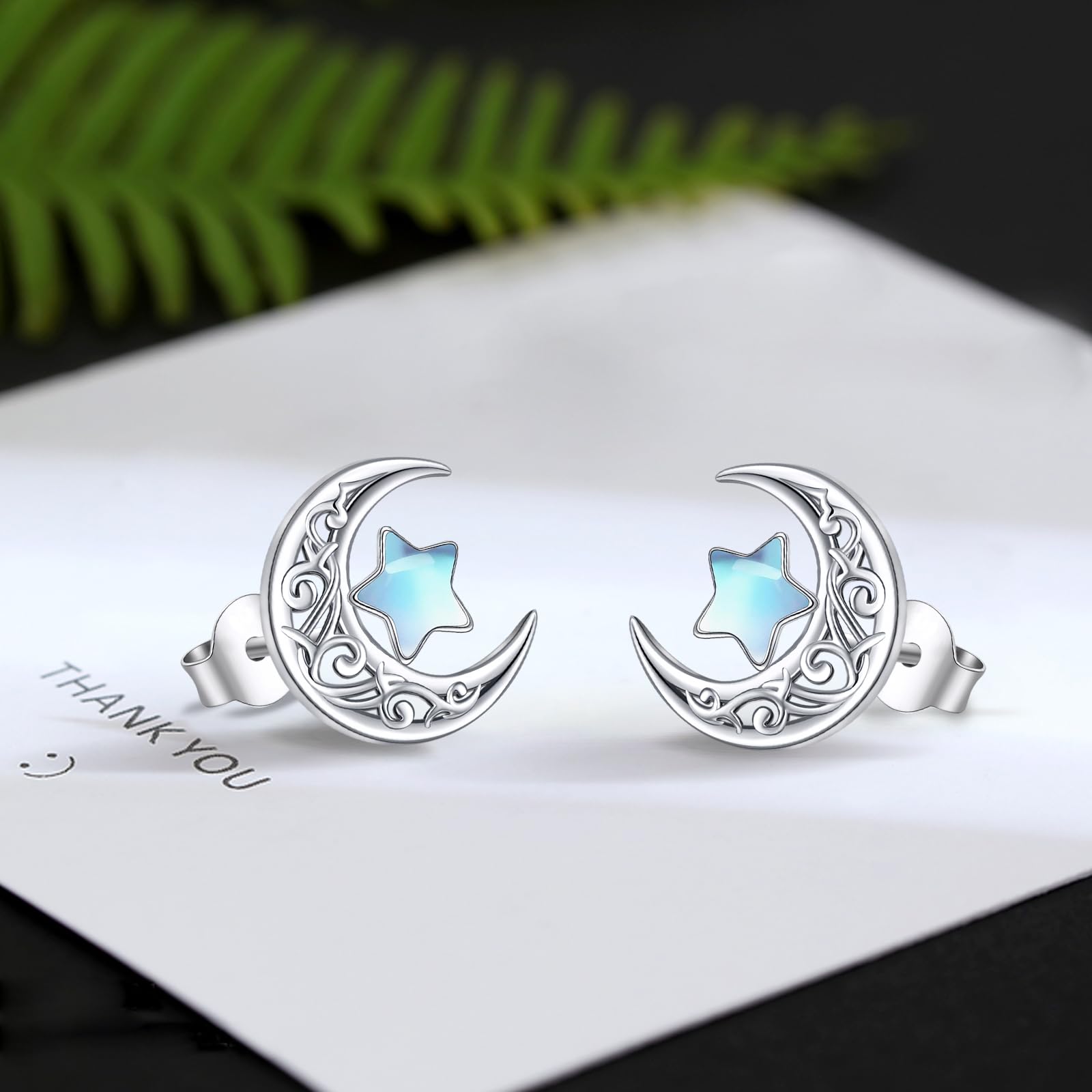 Eusense Pendientes de Moonstone/Pendientes de Luna/Pendientes de árbol de la Vida/Pendientes de Luna y Estrella/Pendientes de Filigree Drop 925 Pendientes de Perno de Plata Esterlina joyas de Mujer
