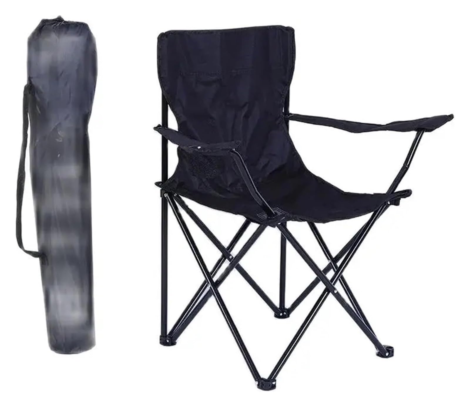 vfdaSWQQ Outdoor folding chair, Camping Chair Outdoor Folding Fishing with Water Bottle Bag(Black)