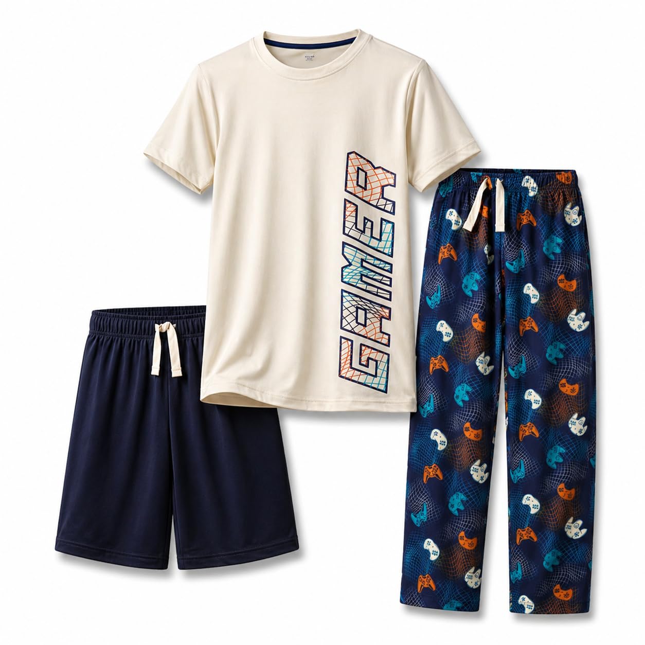 US Angels Boys Pajamas Set | 3-Piece Pant, Shirt, Shorts Sleepwear Pjs for Kids | Loose Fit, Soft, Breathable Blue Plaid