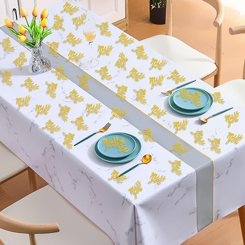 Miss You Glitter Confetti for We will Miss You Retirement Party Table, Goodbye Going Away Party Decorations Farewell Confetti Decorations Office Work Party Supplies 100 Pieces Gold
