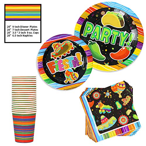 Conjunto de artigos de festa temáticos mexicanos Fiesta com 82 peças, universo preto, incluindo prat