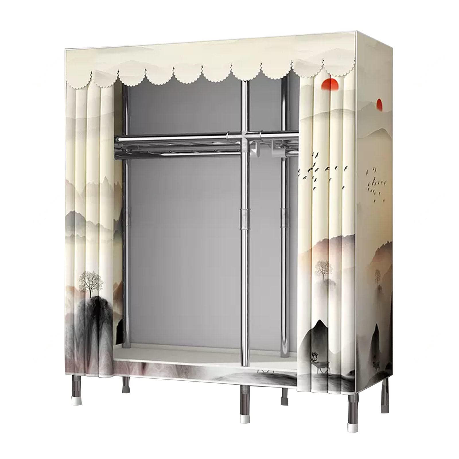 EsEntL Guardaroba Guardaroba Portatile in Tela,Grande Armadio per Vestiti Organizzatore di stoccaggio con Asta Appendiabiti,Mensole,Rivestimento in Tessuto,per Camera da Letto,Soggiorno,D-125x45x17