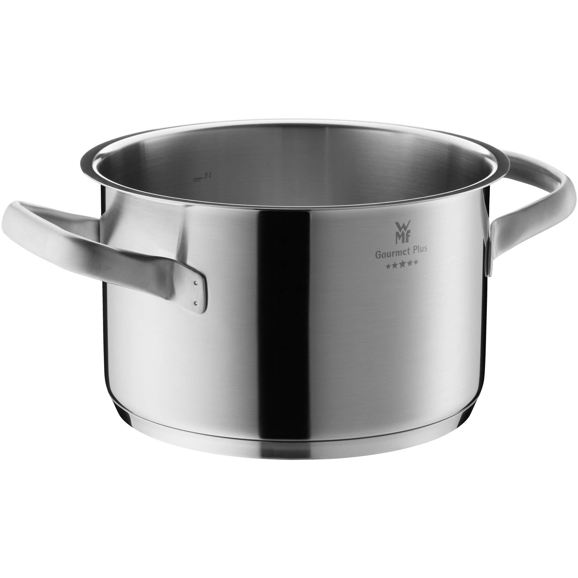 WMF Gourmet Plus Topfset Induktion 5-teilig, Kochtopf Set mit Metalldeckel, Cromargan Edelstahl mattiert, Induktions Töpfe Set unbeschichtet, Innenskalierung