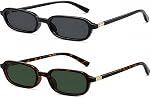 Lunettes de soleil rectangulaires rétro pour femmes – 90s Lunettes de soleil Vintage Slim Square Small Frame Fashion avec UV400 Protection