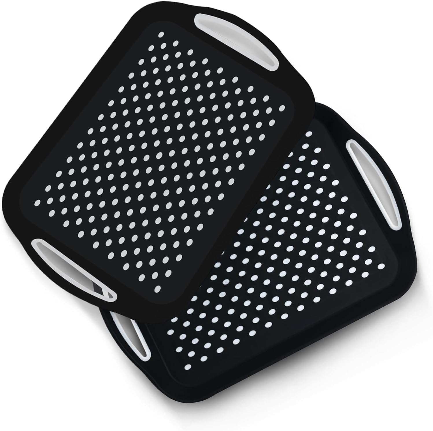 Essen 2-Pack Serving Tray Set – Non-Slip Lap Boards with Grip Handles, Ideal for Food Prep, Tea, Breakfast in Bed – Plastic Tray for Stable Dining – Dishwasher Safe (Black/Black)