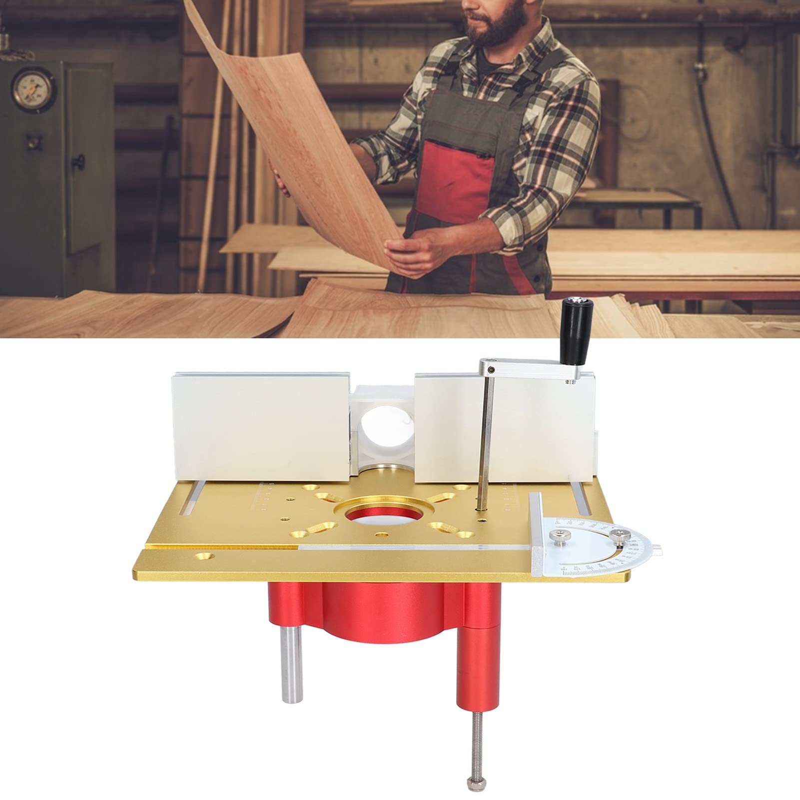 Plateforme élévatrice Pour Toupie – Hauteur Réglable, 4 Mâchoires, Tige Acier Inox – Installation Rapide Sur Table – Pour Travail Du Bois Précis
