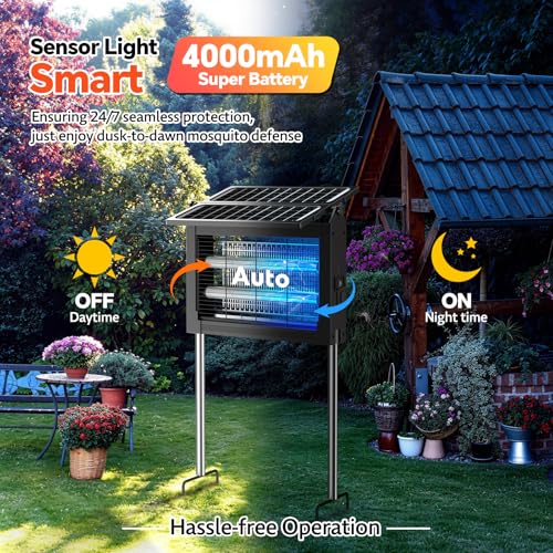 Image of Solar Bug Zapper Dual Solar Panels, 4500V Mosquito Zapper Fly Traps Outdoor | Waterproof, Auto Mode, Portable & Cordless & Rechargeable Design, 1 /2 Acre Coverage, Ideal for Patio Yard Camping Garden Pool