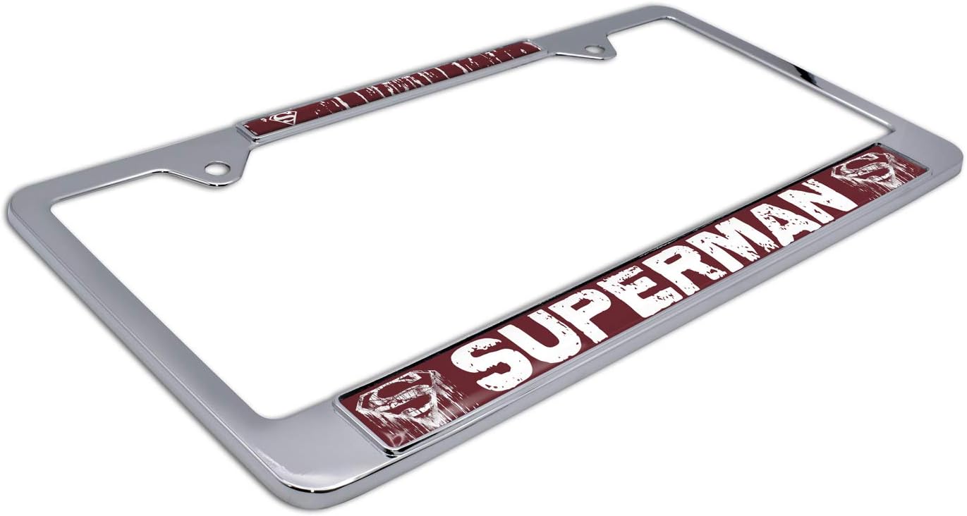 Elektroplate Officially Licensed - DC Comics Distressed Graphic Superman Chrome-Plated Metal Standard Size License Plate Frame Tag Holder for Cars/SUVs/Trucks Weather-Proof Automotive Accessory