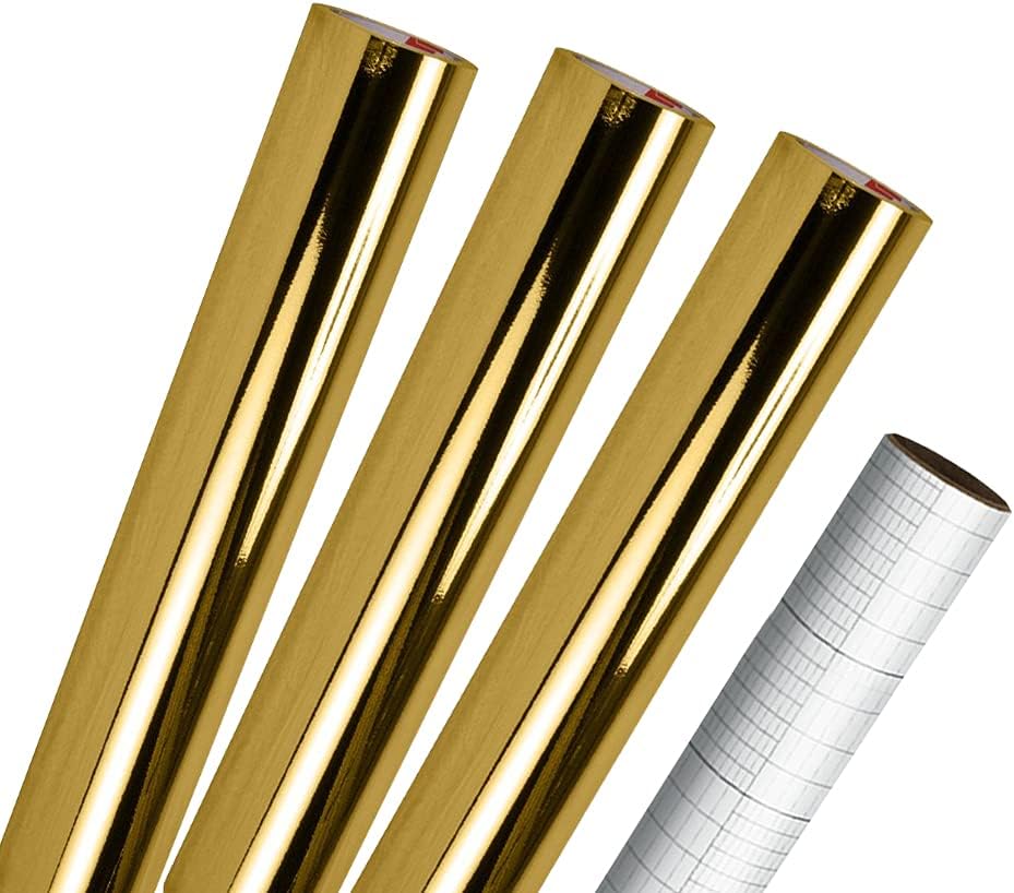 ORACAL 351 Gold Reflective Chrome Vinyl, 12" x 6ft 3-Pack, with Free 12" x 24" Transfer Paper