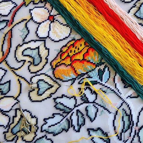 Image of Brvsk Floral Embroidery Kit for Adults and Beginners - Maids of Honor by William Morris 16″ x 16″ with Clear, Precise Printed Design on Cotton Canvas; Includes 2 Needles, Yarn, and Easy-Read Chart