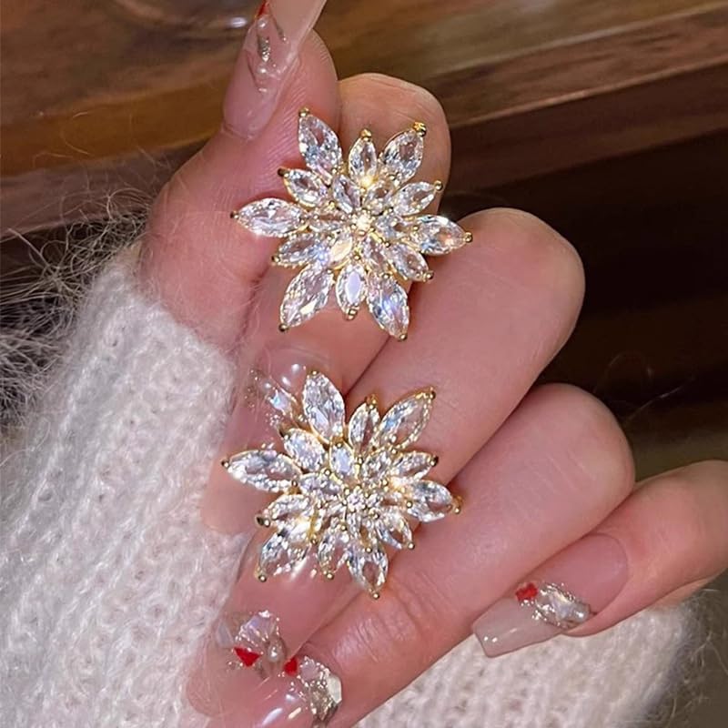 Rhinestone Flower Stud Earring for Women Trendy Diamond Snowflake Stud Earrings Elegant Winter Holiday Party Jewelry Gifts - Image 5
