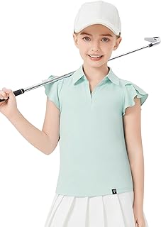 Girls Sleeveless Golf Polo Shirts V Neck Ruffle Sleeve Tennis Shirts Pickleball Golf Tank Tops for Age 4-16 Years