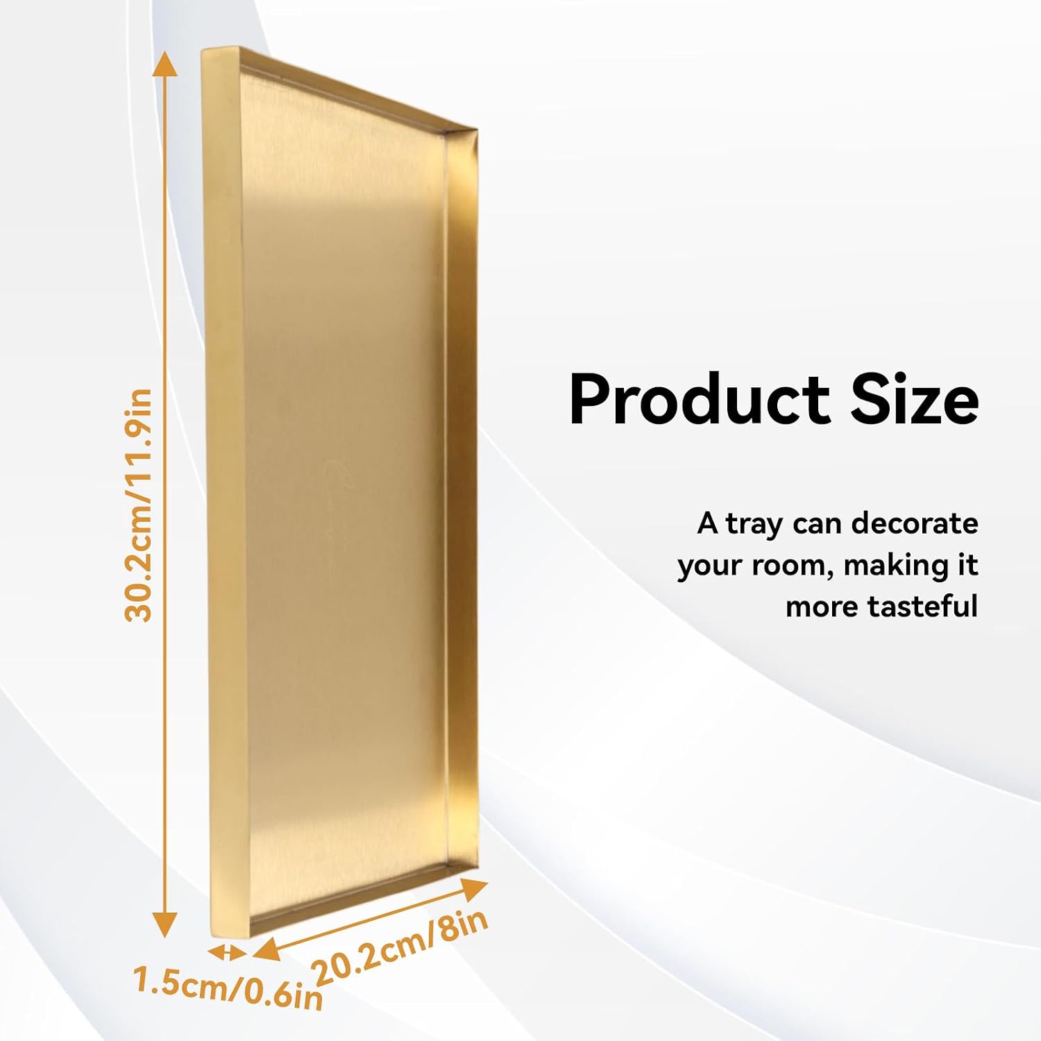 12x8x0.6in Large Rectangular Decorative Trays for Coffee Table, Stainless Steel Decorative Tray Gold Metal Rectangle Serving Tray and Platter Perfume Jewelry Display Storage Tray for Dessert Vanity