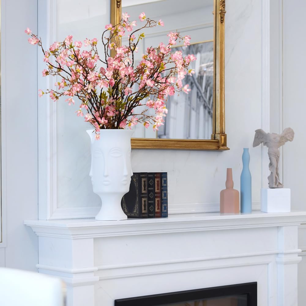 Melorca&Guilla 6PCS 35" Artificial Silk Cherry Blossom Branches, White Cherry Blossom, Natural Realistic Style, Artificial Plants for Home, Garden, Office Decor