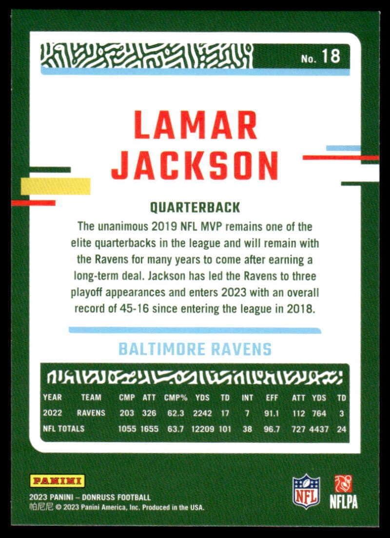 2023 Donruss #18 Lamar Jackson NM-MT Baltimore Ravens Football Trading Card NFL
