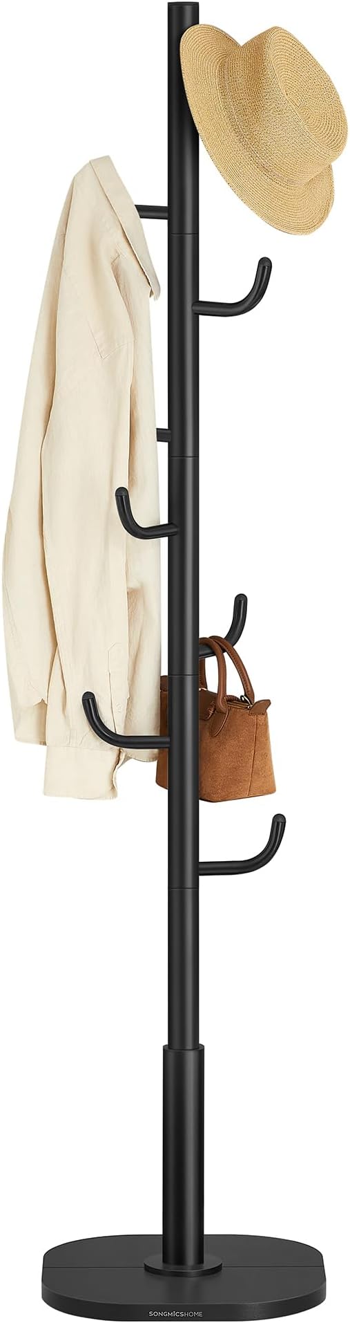 SONGMICS HOME Cactus-Shaped Coat Rack, Freestanding, Stand with 8 Sturdy Hooks, with Curved Ends, 69 Inches Tall, for Clothes, Hats, Bags, Ink Black URCR039B01