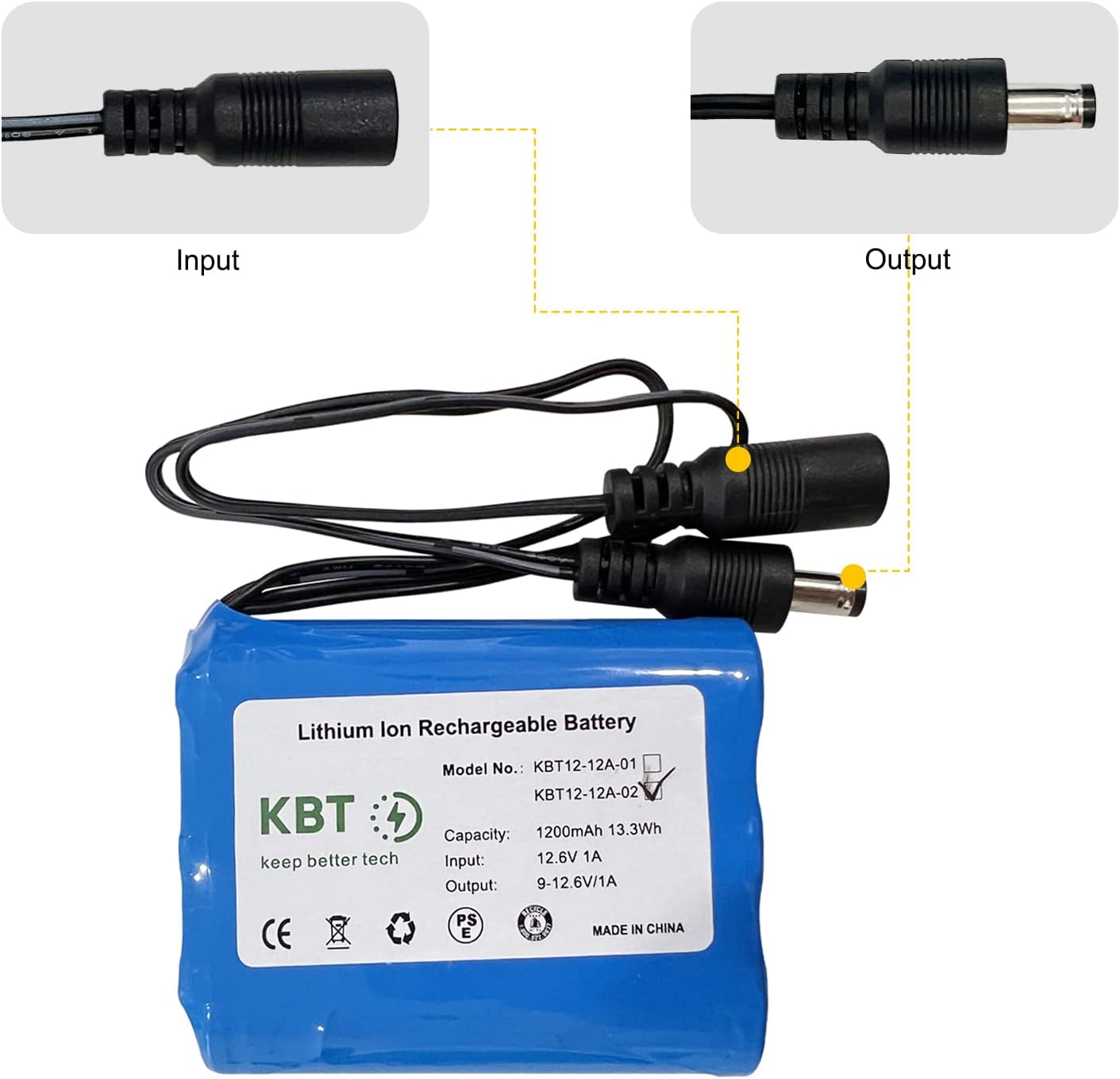 KBT 12V 1200mAh Rechargeable Li-ion Battery, 12 Volt DC5521 Male Connector, Replacement Battery Pack with Charger Compatible for 12V Devices RC Car, Boat, Robot, DIY, LED Light Strip, CCTV Camera - Image 5