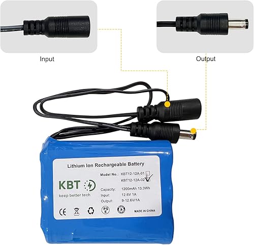 Miniatura 5 de KBT - Batería recargable de iones de litio de 12 V y 1200 mAh, conector macho DC5521 de 12 voltios, paquete de batería de repuesto con cargador