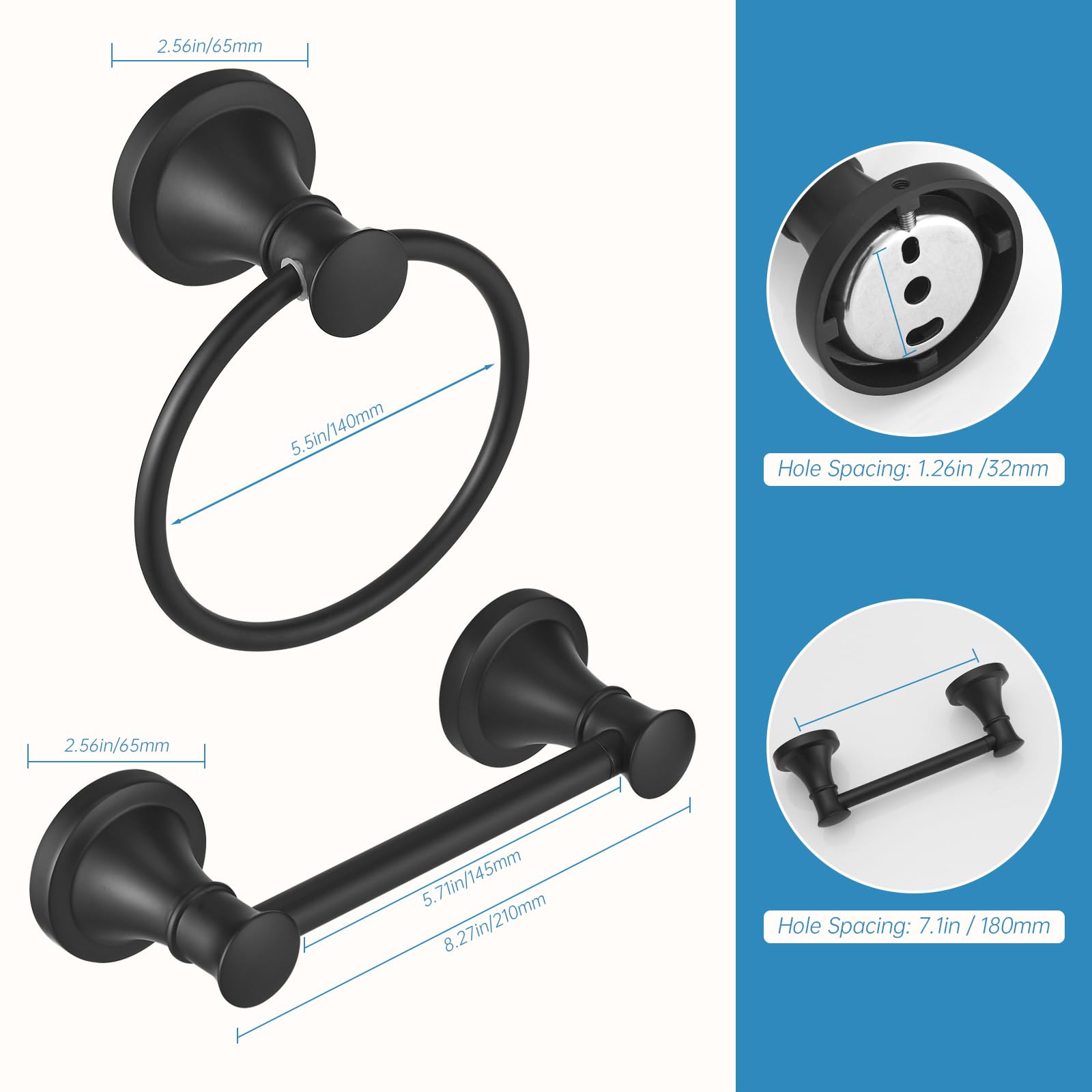 RUMOSE Pivoting Toilet Paper Holder and Hand Towel Ring, Matte Black — Amazon image 5