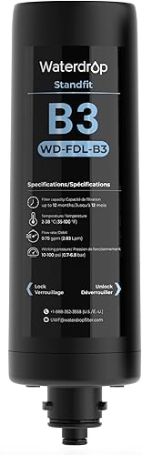 Waterdrop Filtro de agua de repuesto FDL-B3, repuesto para filtro de agua Waterdrop DLB debajo del fregadero, sistema de filtración de agua debajo