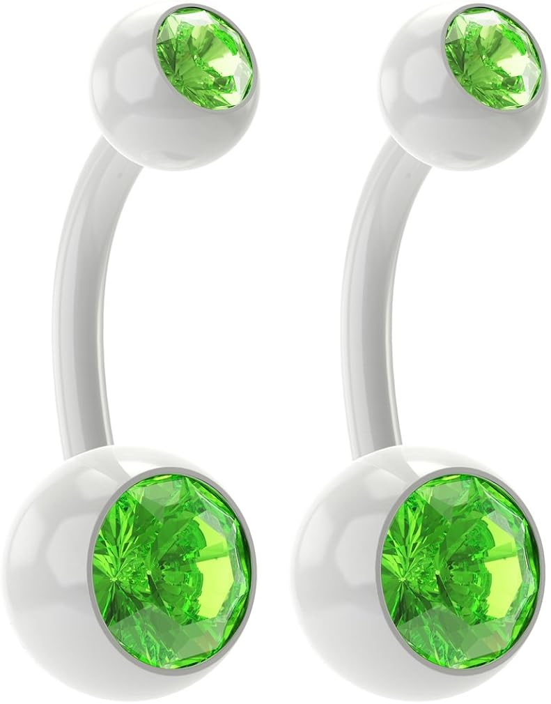 Bling Piercing 2pc 14g Peridot Belly Button Rings 10mm 3/8 Flexible