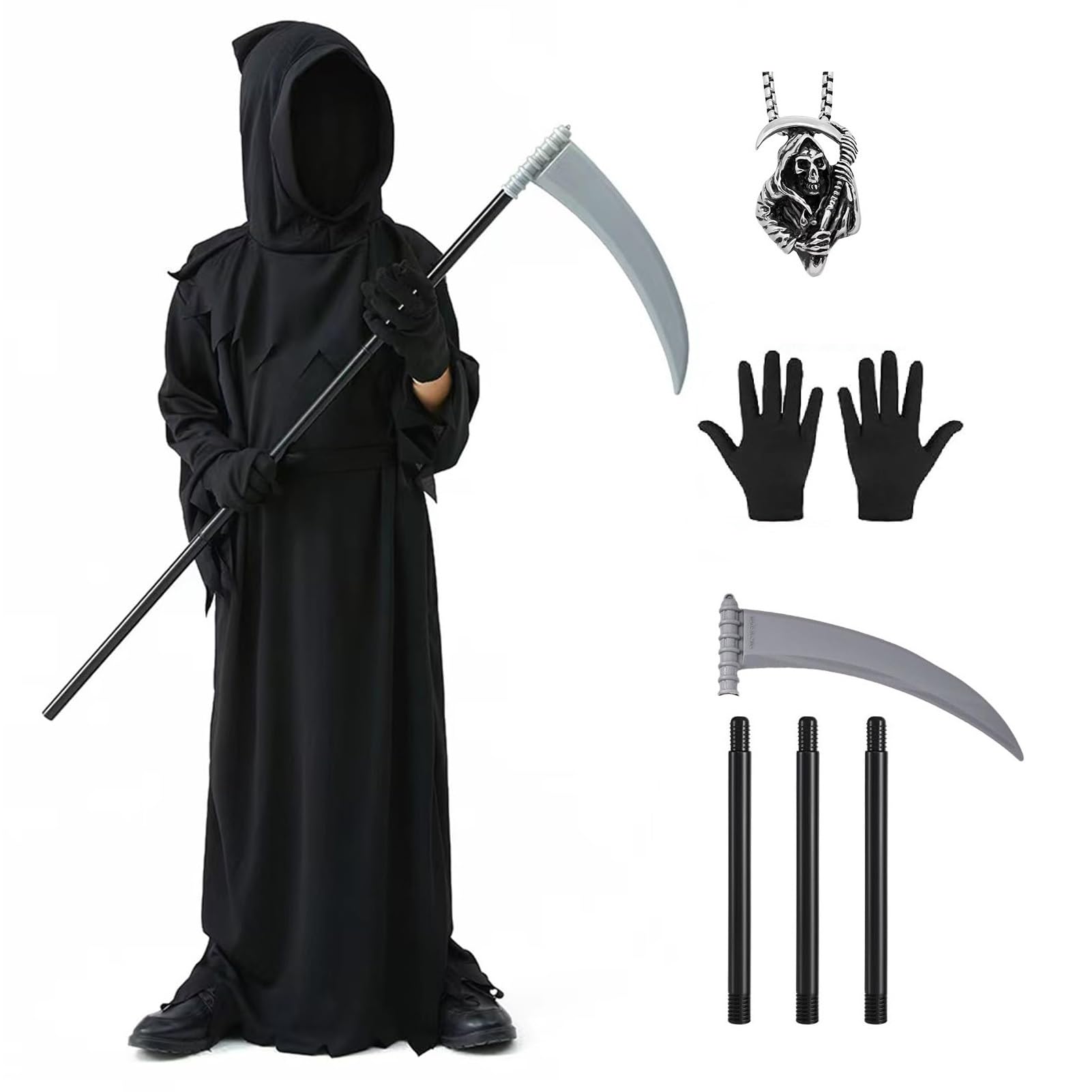 NebulaGlam Kids Halloween Grim Reaper Costume, Faceless Ghastly Ghoul Costumes Scary Halloween Outfit for Boys and Girls (S)