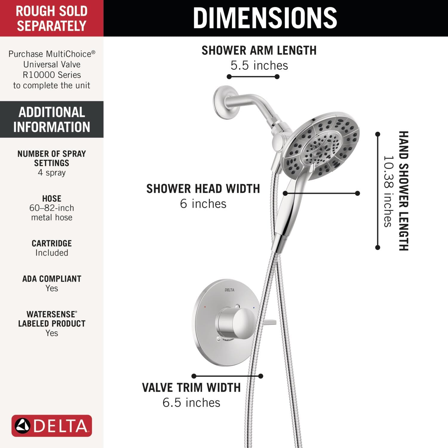 Delta Faucet Albion Serie 14 Duscharmatur Einhandbedienung In Matt-Schwarz – In2ition 2in1 Handbrause & Duschkopf Mit 4 Einstellungen