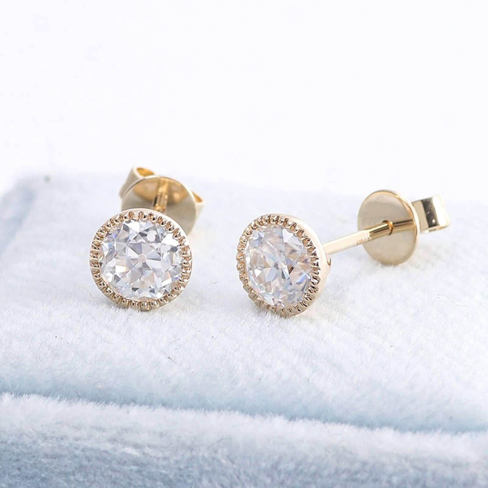 Pendientes de tuerca para mujer, oro de 9 K/14/18 quilates, redondos, moissanita de 0,6 quilates a 4 quilates