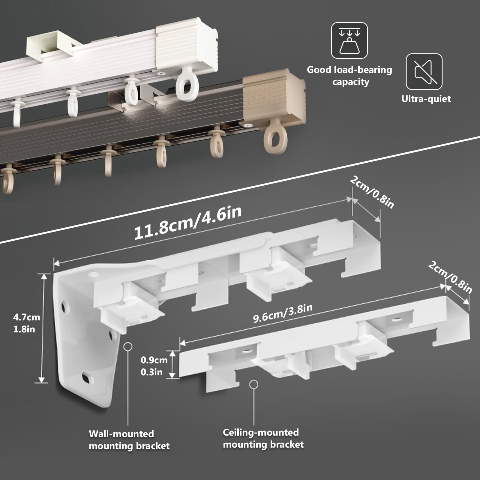 Rail à Rideaux en Aluminium Robuste, Rails de séparation de pièce, Montage Plafond/Mur, Glissement Silencieux et Fluide, pour Plus d'intimité dans Les pièces Ouvertes (Blanc, 200 cm/6,5 pi (