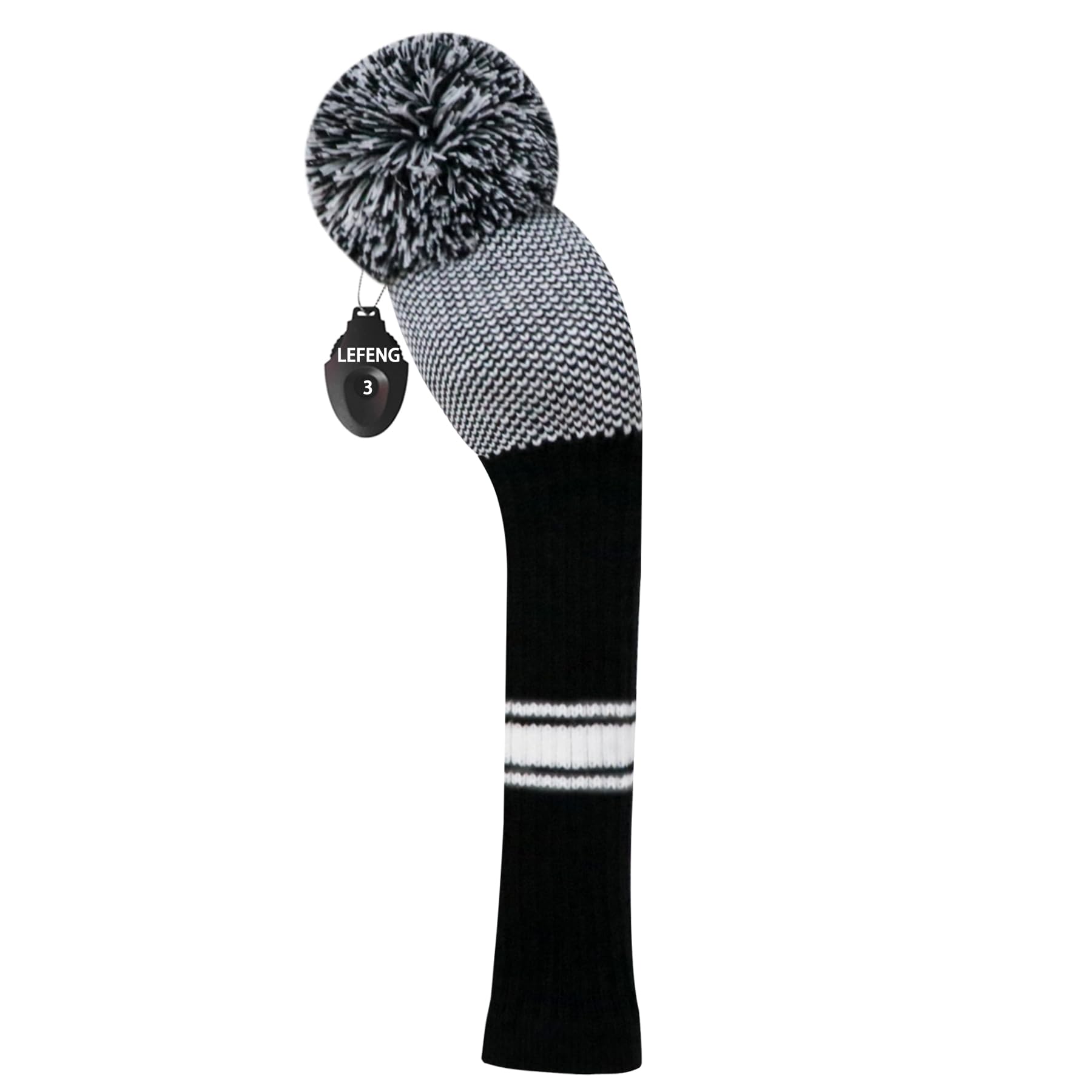 LeFeng 1Pcs Golf Club Cover, Knitted Golf Head Cover for 460cc Driver Fairway Woods and Hybrid with Cute Pom Pom and Number Tag(Black White Scale,for Fairway)