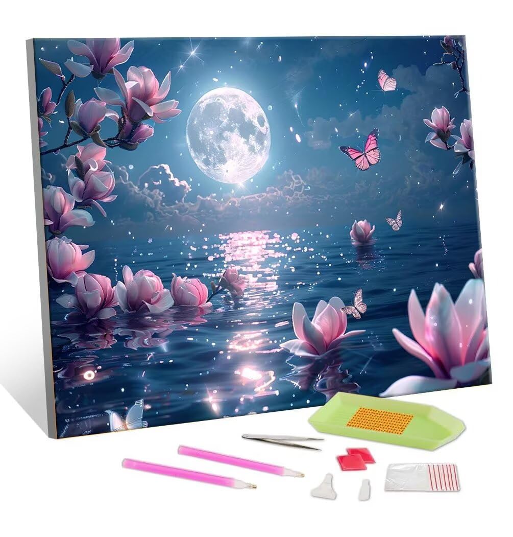 DIY Malarstwo diamentowe 5D, sztuka diamentowa, księżyc, magnolia, zestawy kwiatów dla dorosłych, sztuka ze strasu, płótno, haft, artykuły rzemieślnicze, dla dzieci i dorosłych, idealna dekoracja
