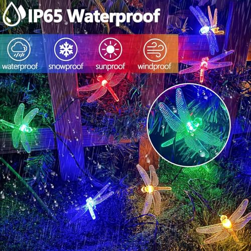 Image of AERYS Solar String Lights Outdoor 21 Ft 30 LED Solar Dragonflies Lights with 8 Lighting Modes LED Dragonflies Fairy Light for Garden Yard Lawn Patio Party Decor (Multicolor)