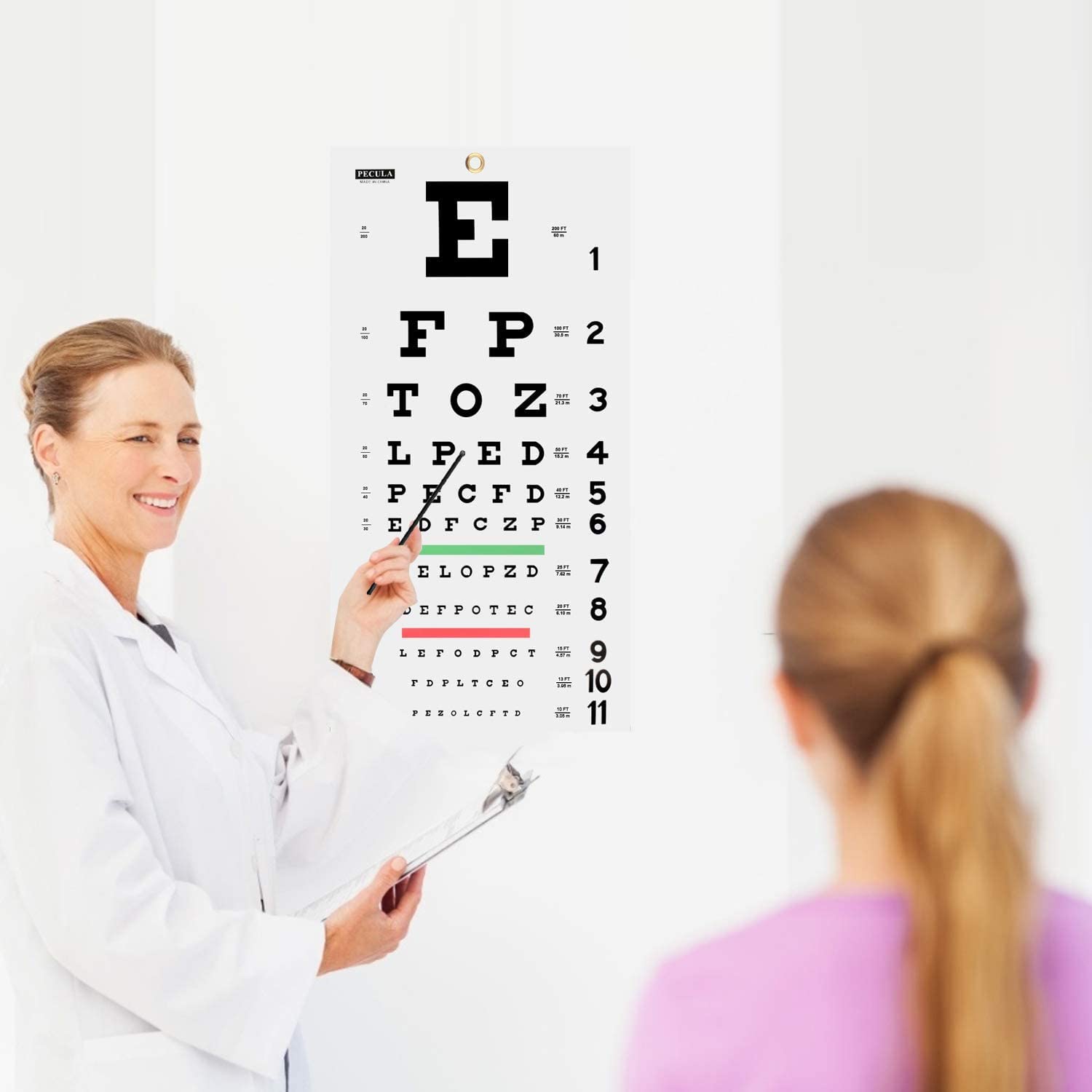 PECULA Tableau oculaire pour examens – Tableau mural Snellen de 6 m, 27,9 x 55,9 cm.